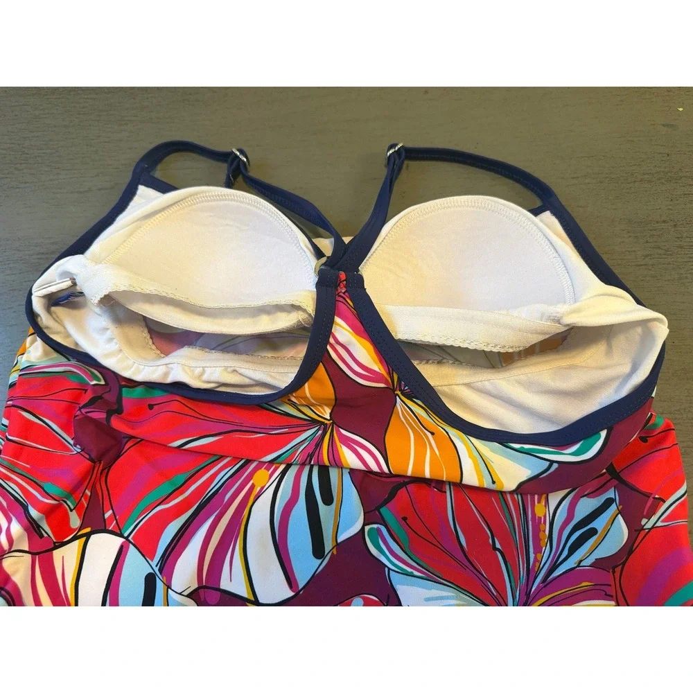 Hilor Floral Tankini Swim Top Multicolor Adjustable Straps Side Cinch Padded 8 - Picture 6 of 8